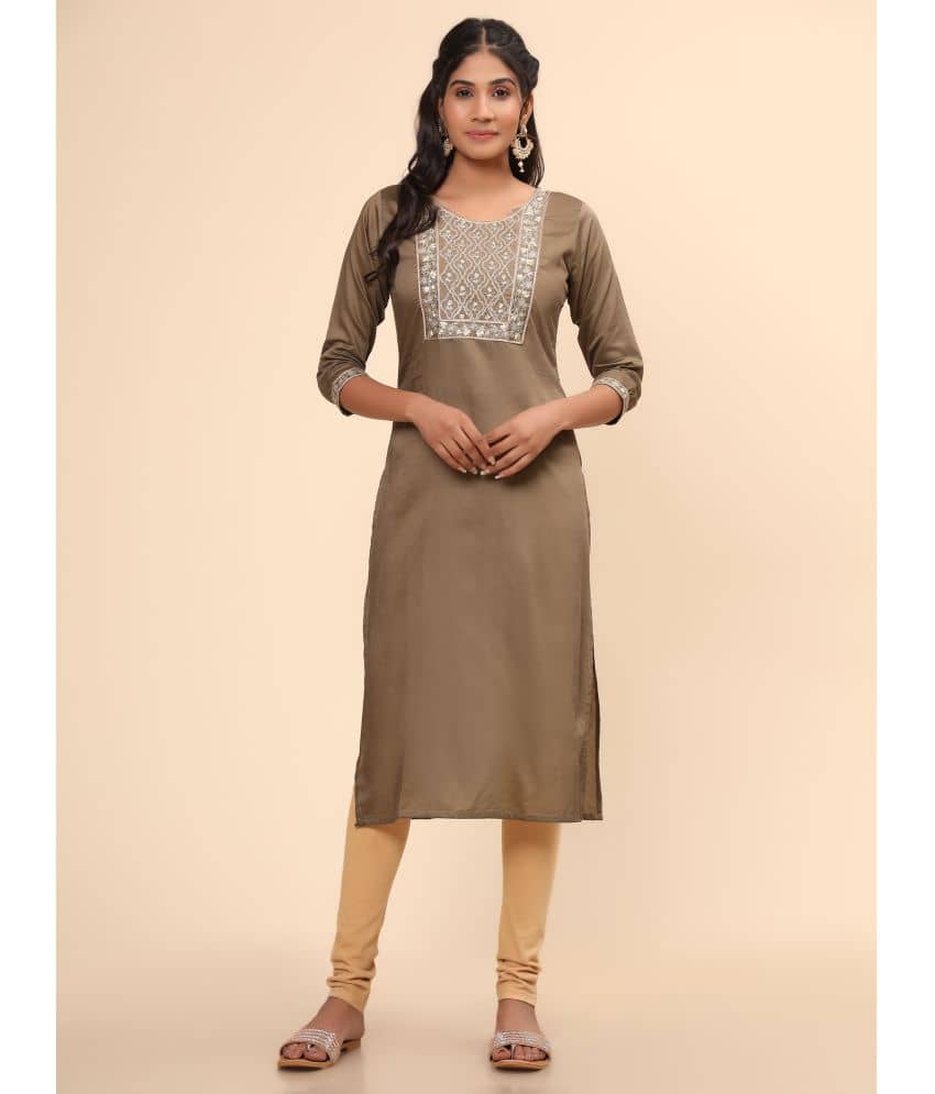 Vbuyz - Brown Chanderi Women's Straight Kurti ( Pack of 1 ) - Kurtis, Tunics | Buy online on ZillyBuy