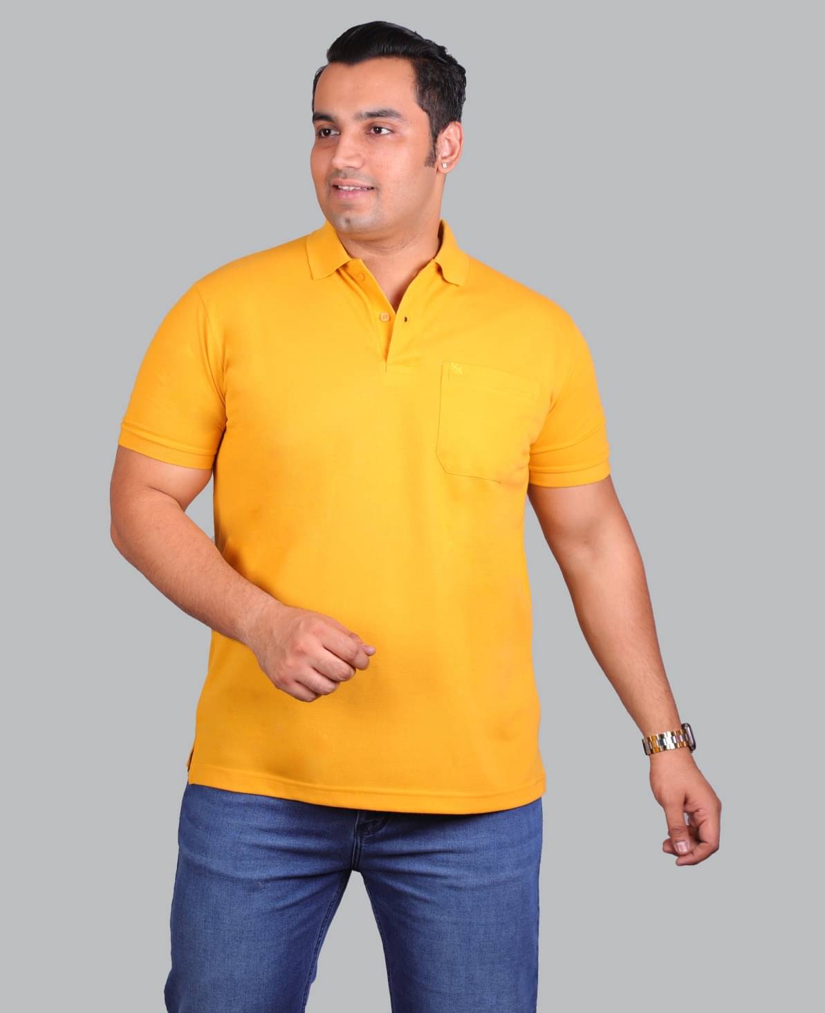     			Xmex Pack of 1 Cotton Blend Regular Fit Solid Half Sleeves Men's Polo T Shirt ( Mustard )