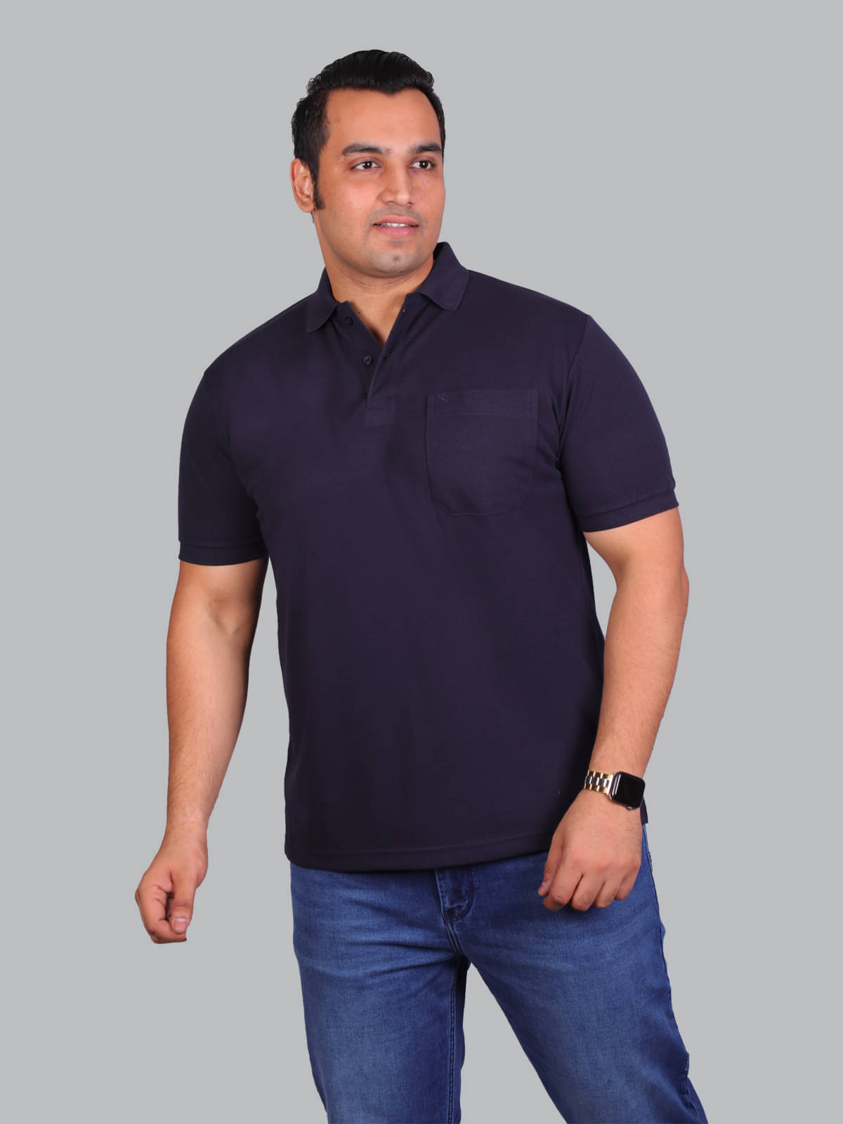     			Xmex Pack of 1 Cotton Blend Regular Fit Solid Half Sleeves Men's Polo T Shirt ( Navy )