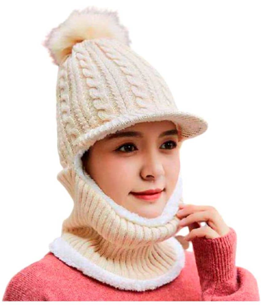 Zacharias - Beige Woollen Women's Cap ( Pack of 1 )