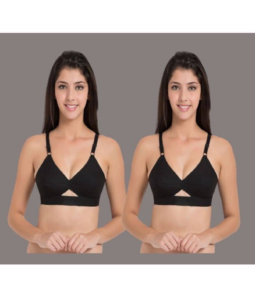 Zourt Pack of 2 Cotton Non Padded Women's Everyday Bra ( Black )