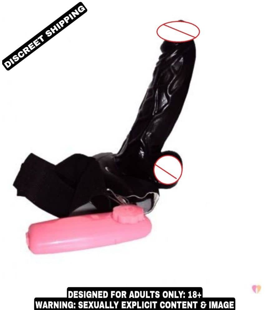 KAMAHOUSE Black Hollow StrapOn Dildo with Vibration Female Sex Toy