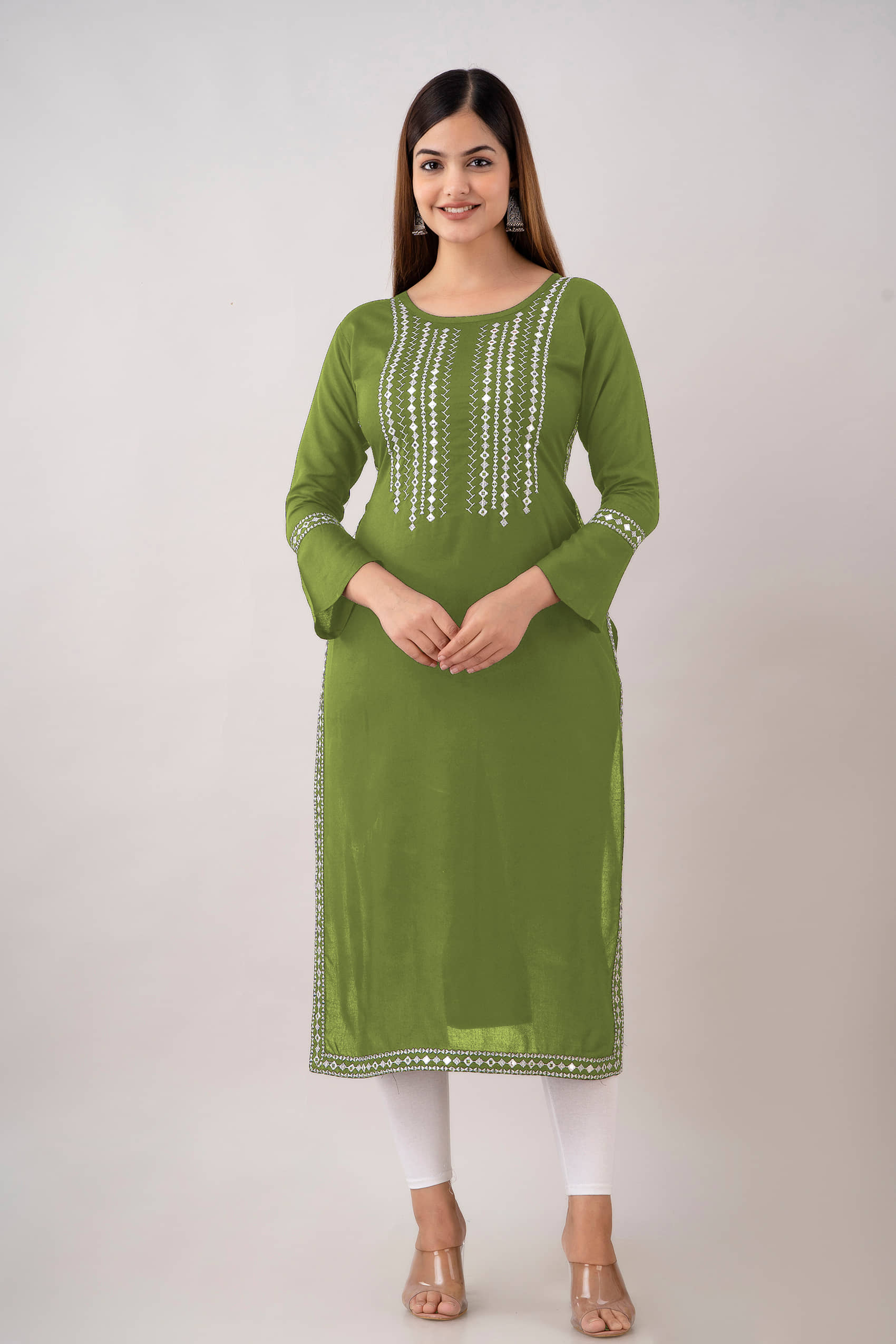 Kapadia - Green Rayon Women's Straight Kurti ( Pack of 1 ) - Kurtis, Tunics | Buy online on ZillyBuy