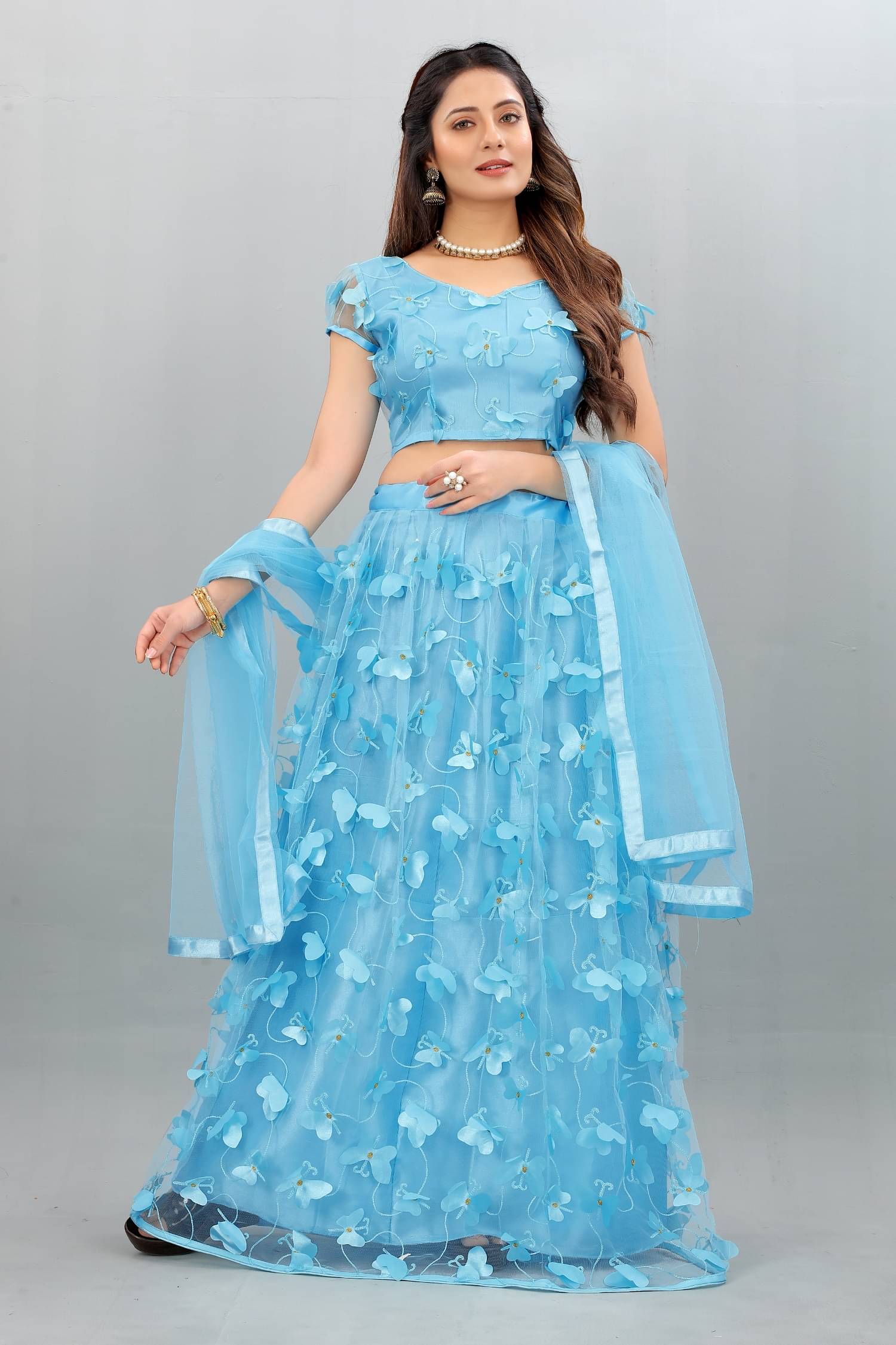 Aika Turquoise Net A-line Semi Stitched Lehenga Aika Turquoise Net A-line Semi Stitched Lehenga