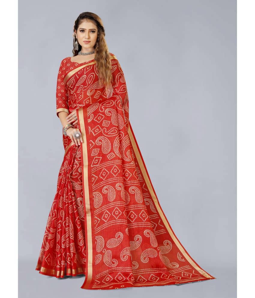 Bhuwal Fashion Cotton Printed Saree With Unstitched Blouse Piece ( Red ) - Sarees | Buy online on ZillyBuy
