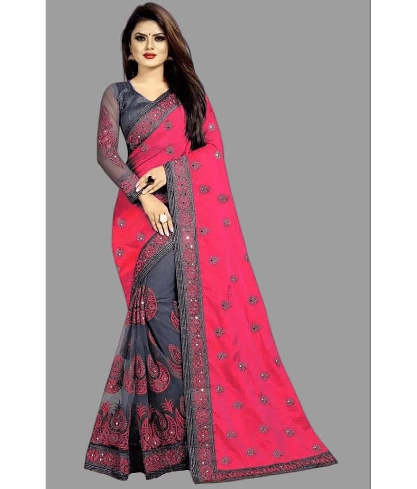 JULEE Art Silk Embroidered Saree With Unstitched Blouse Piece ( Pink ) - Sarees | Buy online on ZillyBuy