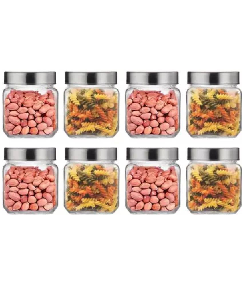 skwaion - Silver Glass Spice Container ( Set of 8 ) - 600 ml