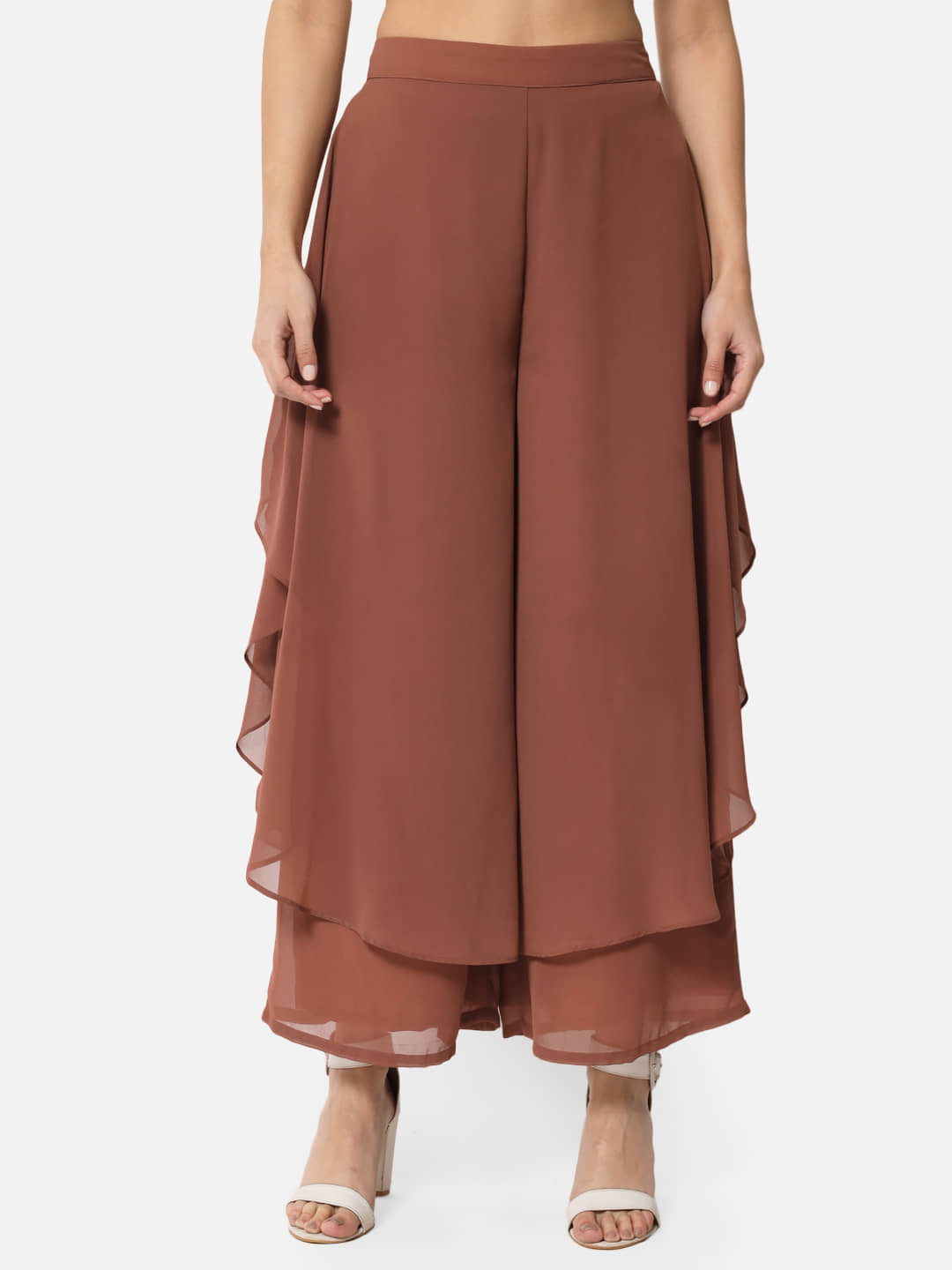 ALL WAYS YOU - Brown Georgette Flared Women's Ruffled Palazzos ( Pack of 1 )