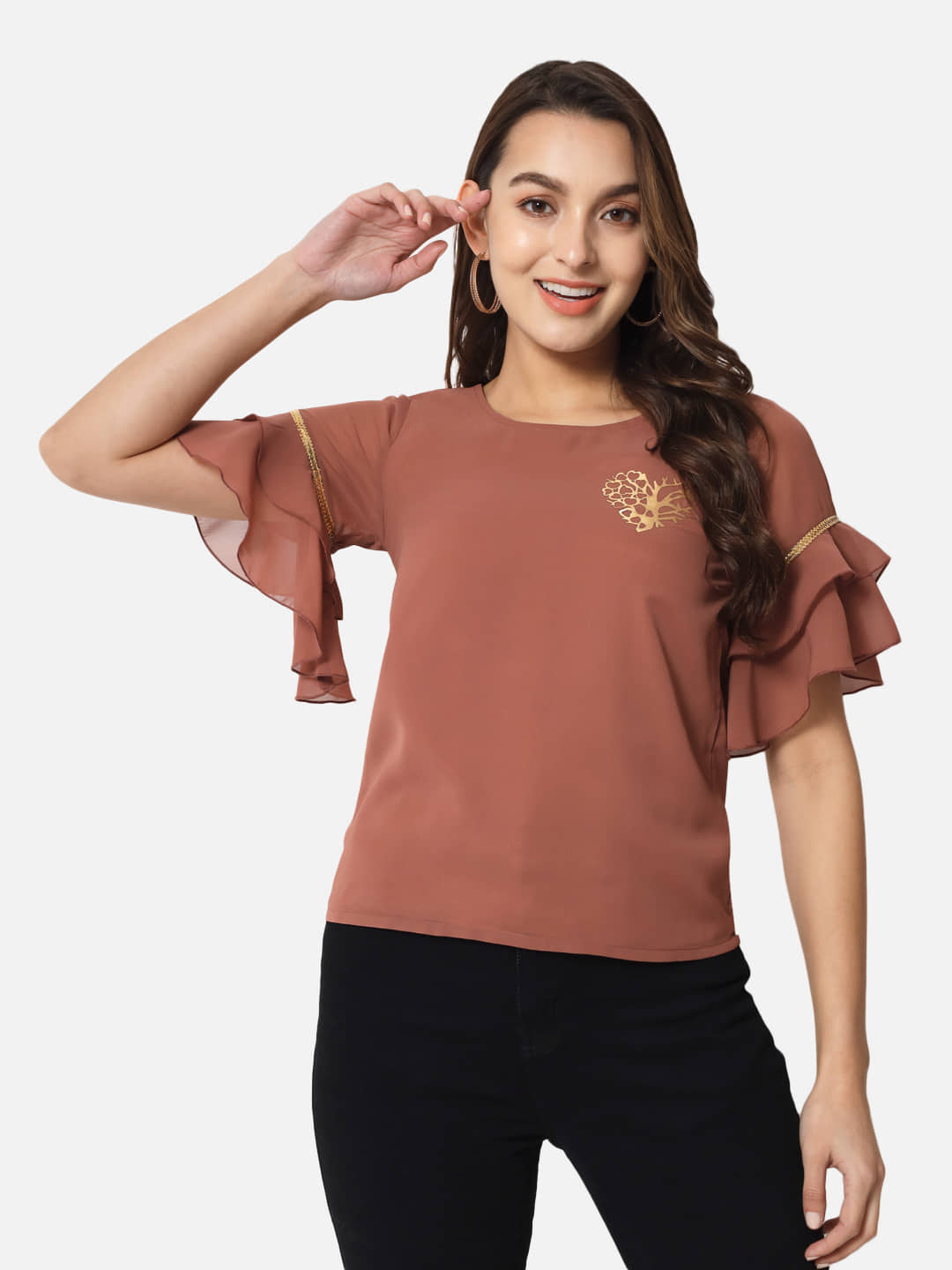 ALL WAYS YOU Women's Georgette Regular Top ( Brown )