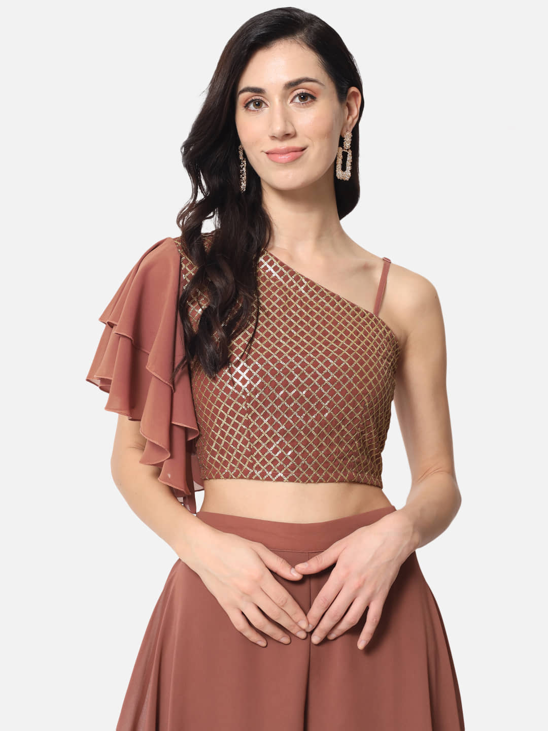 ALL WAYS YOU - Brown Georgette Women's Crop Top ( Pack of 1 )