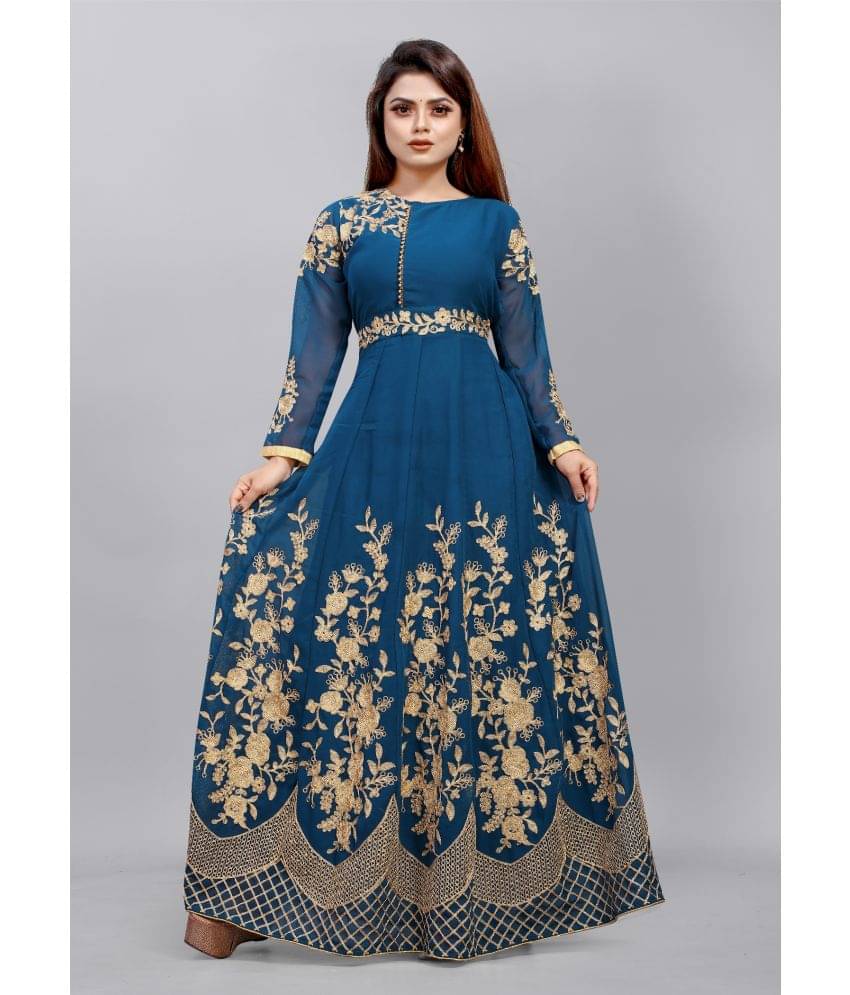    			Apnisha Women Georgette Embroidered Ethnic Dress ( Blue )