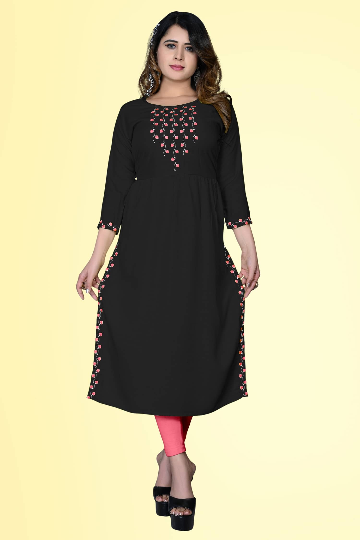 HAYA - Black Rayon Women's Straight Kurti ( Pack of 1 ) - Kurtis, Tunics | Buy online on ZillyBuy