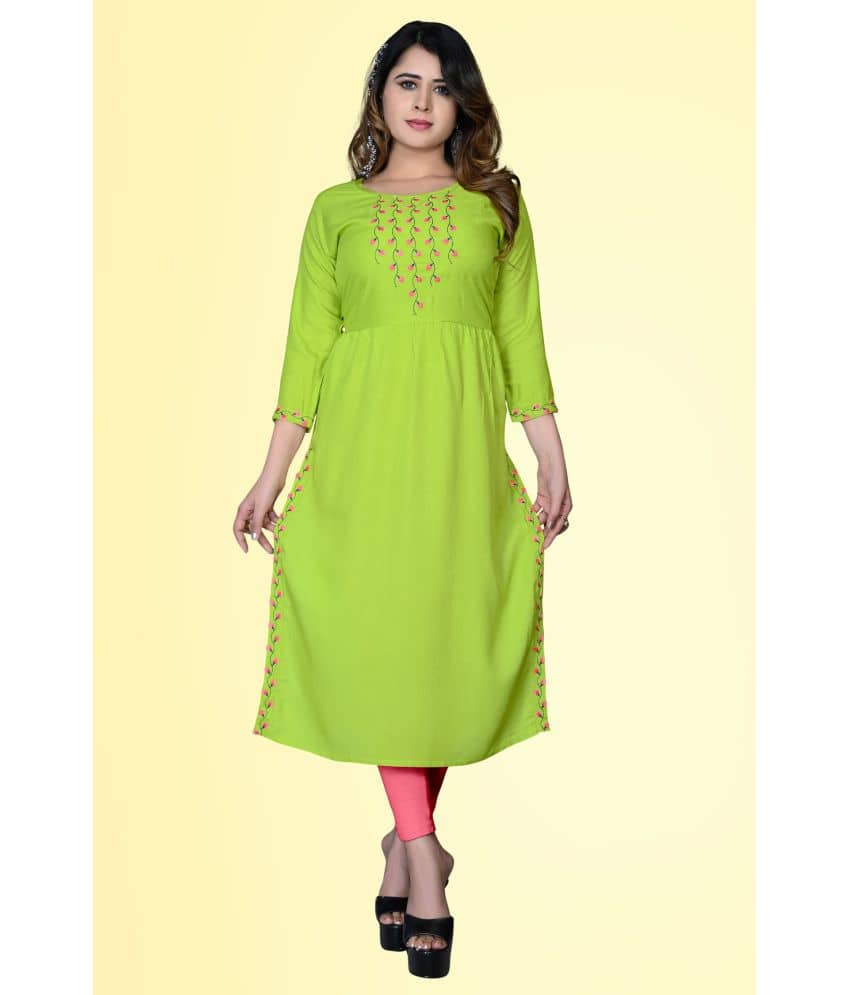 HAYA - Lime Green Rayon Women's Straight Kurti ( Pack of 1 ) - Kurtis, Tunics | Buy online on ZillyBuy