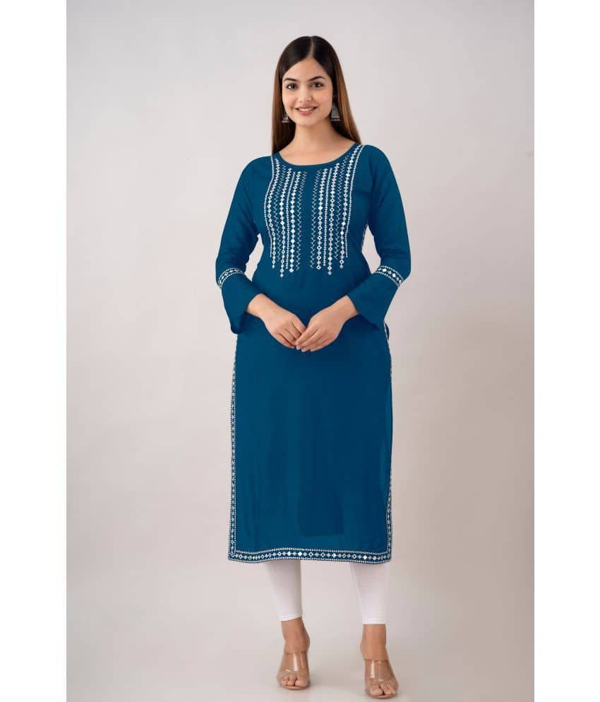 Kapadia - Teal Rayon Women's Straight Kurti ( Pack of 1 ) - Kurtis, Tunics | Buy online on ZillyBuy