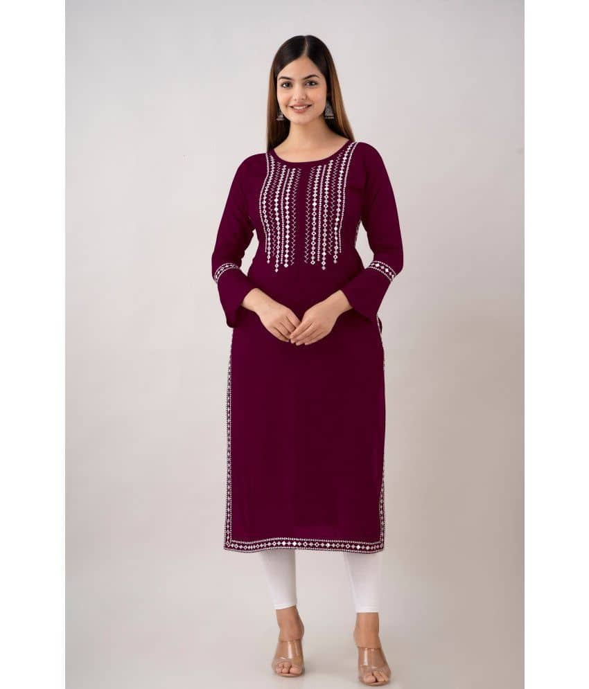 Kapadia - Wine Rayon Women's Straight Kurti ( Pack of 1 ) - Kurtis, Tunics | Buy online on ZillyBuy