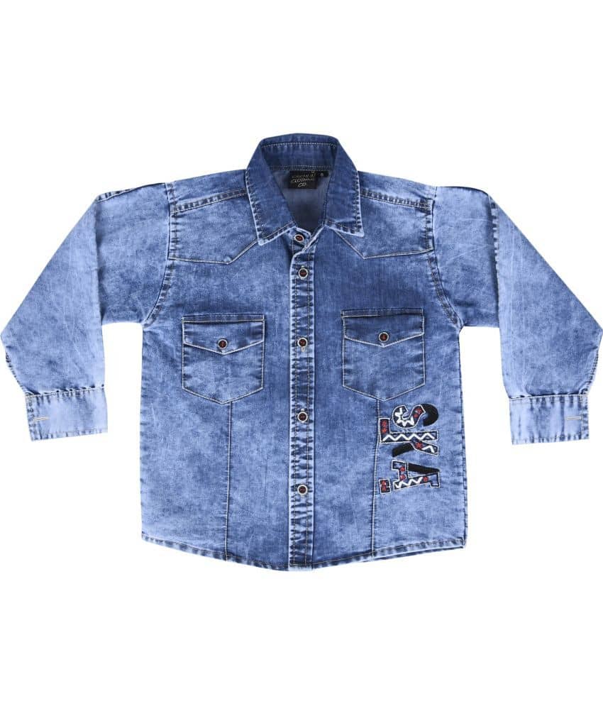 Cremlin Clothing Pack of 1 Boys 100% Cotton Full Sleeves Shirt ( Blue )