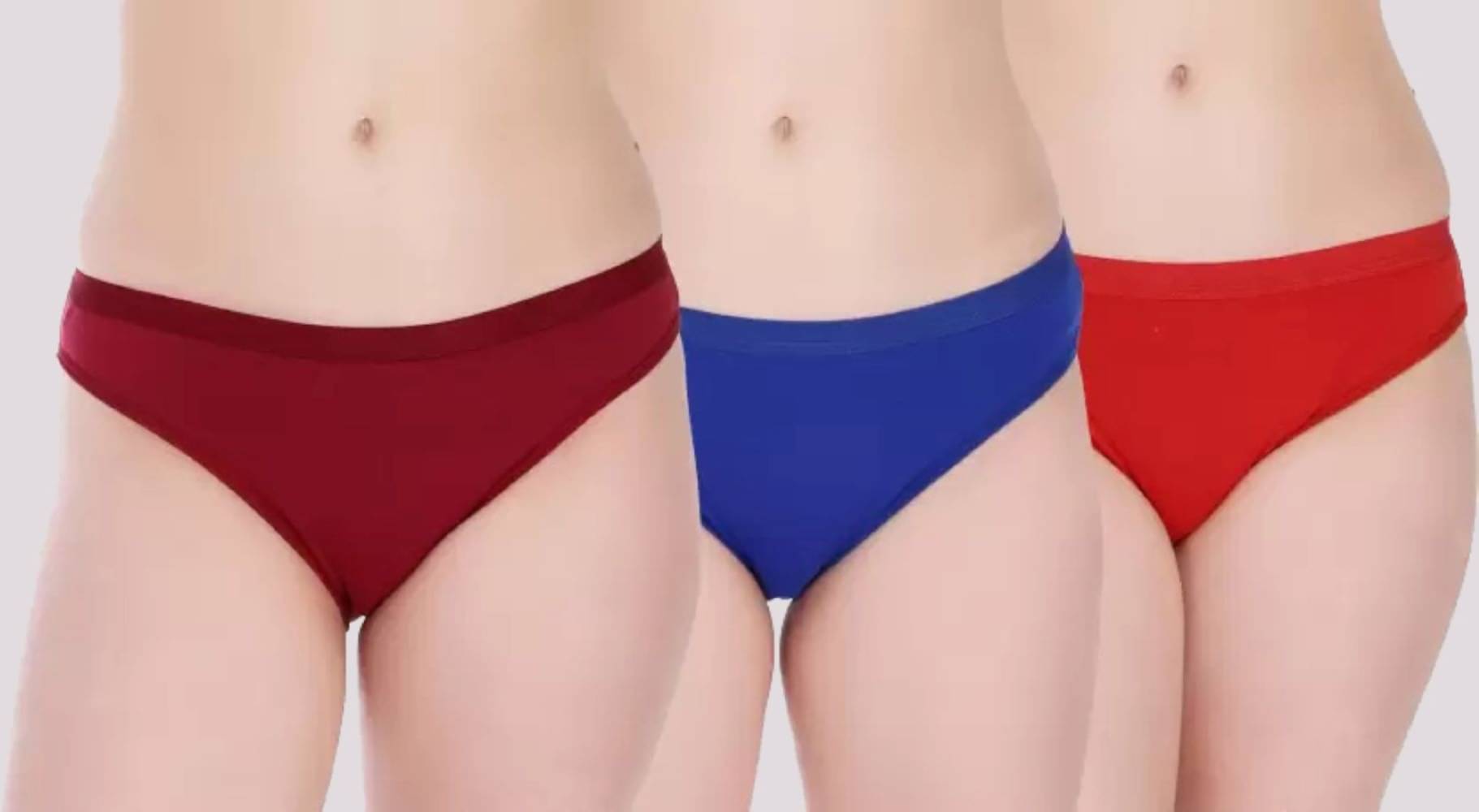 Kiran Enterprises Pack of 3 Cotton Solid Women's Bikini ( Multicolor ) Kiran Enterprises Pack of 3 Cotton Solid Women's Bikini ( Multicolor )