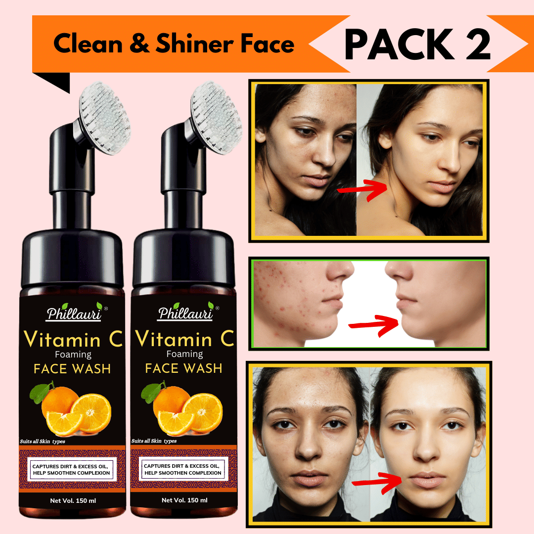 Phillauri Brightening Vitamin C Foaming Face Wash with Built-In Face Brush - (150 ML) Pack of 3