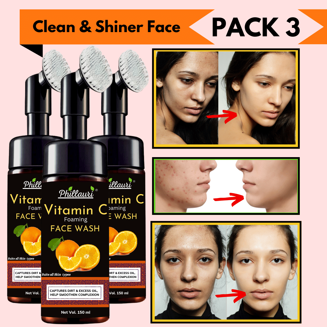 Phillauri Brightening Vitamin C Foaming Face Wash with Built-In Face Brush - (150 ML) Pack of 3