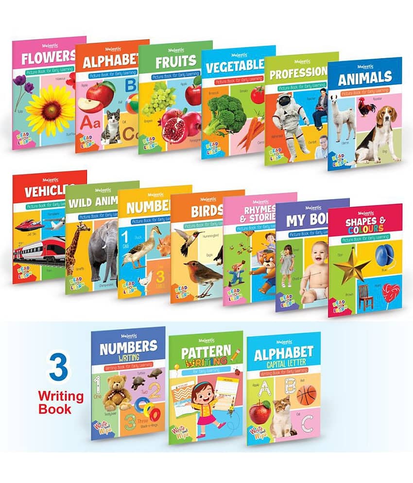 Picture Books Collection for Early Learning + Number, Pattern, and Alphabet Writing Books - Set of 16 Books for Preschool and Giftset For Kids - Paperback - Stationery | Buy online on ZillyBuy