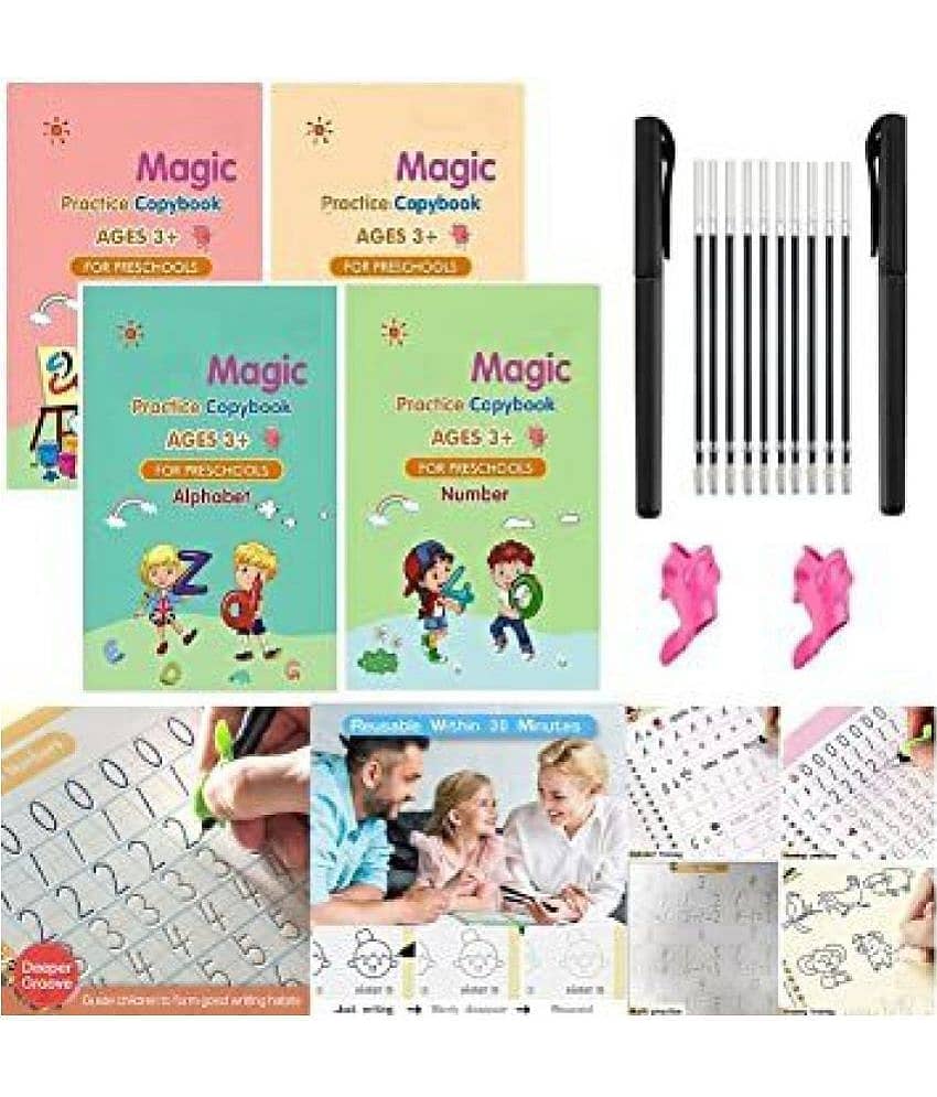 Sank Magic Practice Copybook - (1 Pen + 1 Grip + 4 BOOKS + 10 REFILL) Number Tracing Book - Writing Book - Magic Calligraphy - Copybook - Stationery | Buy online on ZillyBuy
