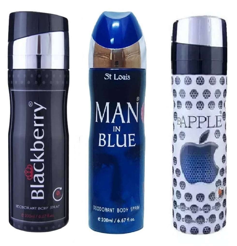     			St Louis - 1 MAN IN BLUE,1 BAPPLE, 1 BLACKBERRY Deodorant Spray for Unisex 600 ml ( Pack of 3 )