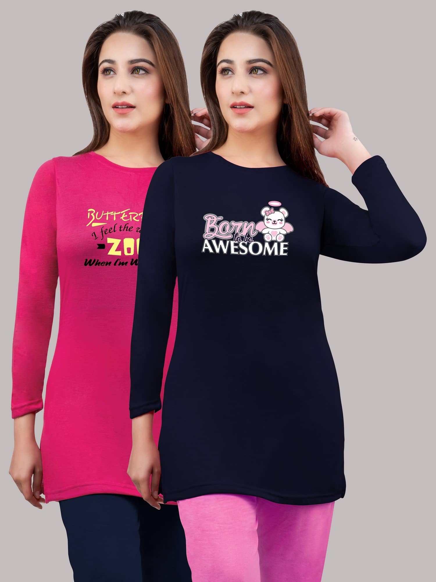 URBE Women Cotton Blend Printed Regular Fit Round Neck T-Shirt ( Pink )