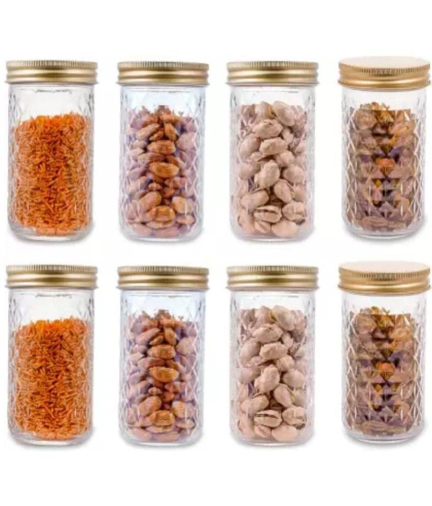     			skwaion - Silver Glass Spice Container ( Set of 8 ) - 350 ml