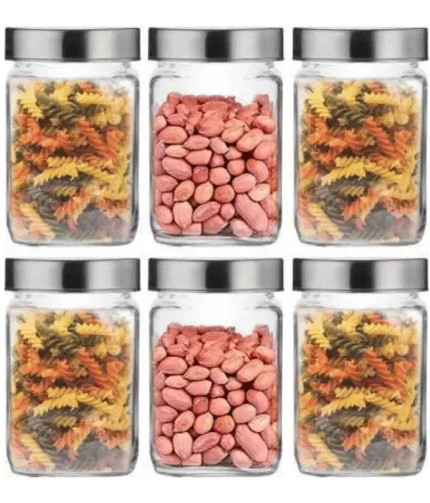     			skwaion Glass Silver Spice Container ( Set of 6 )