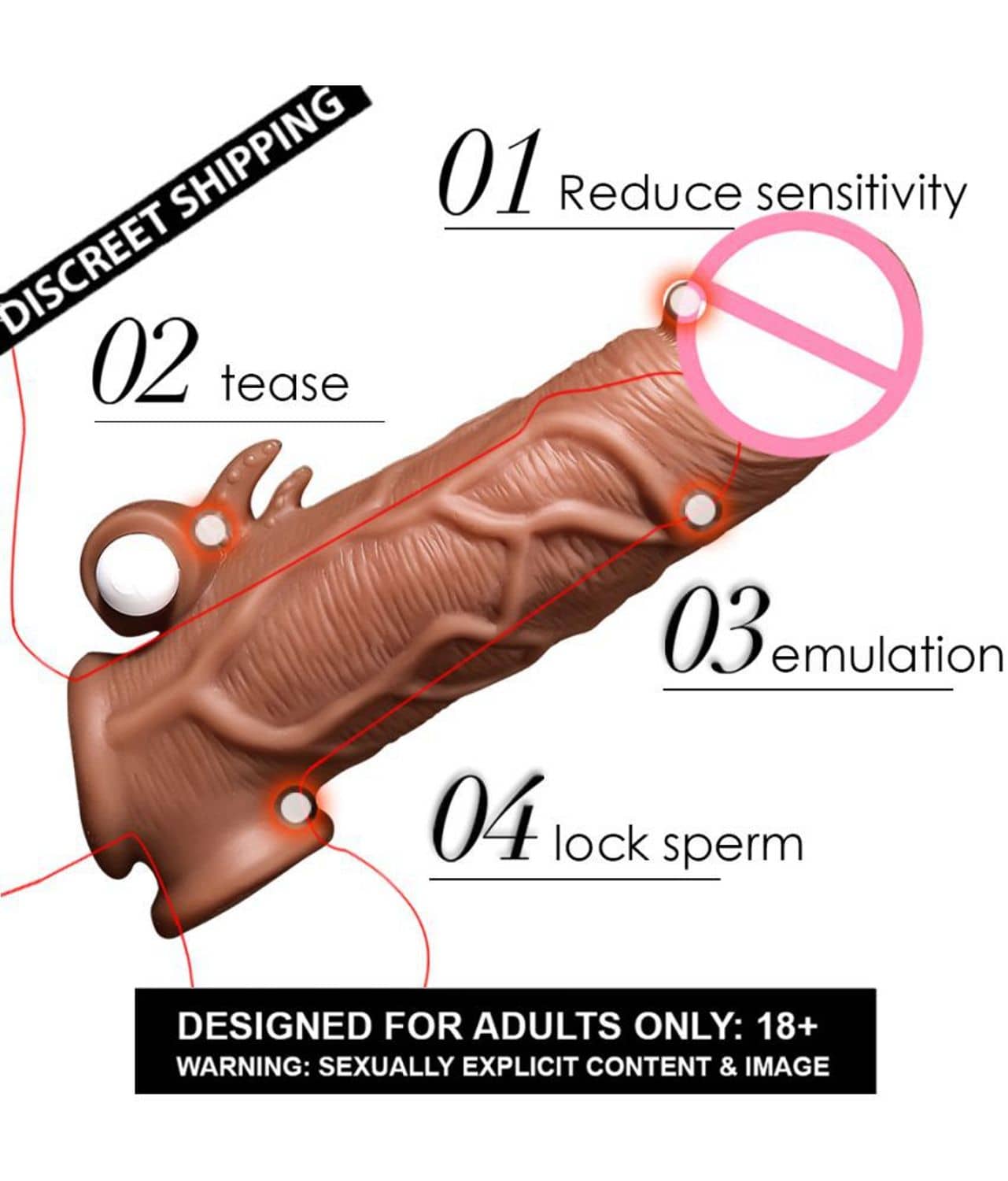 6.5 Inch Jumbo Head Condoom Double Hole Vibrating Penis Sleeve For Men By Kamahouse