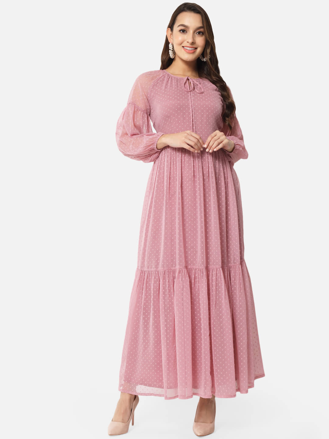 ALL WAYS YOU Women Georgette Self Design Gown ( Pink )