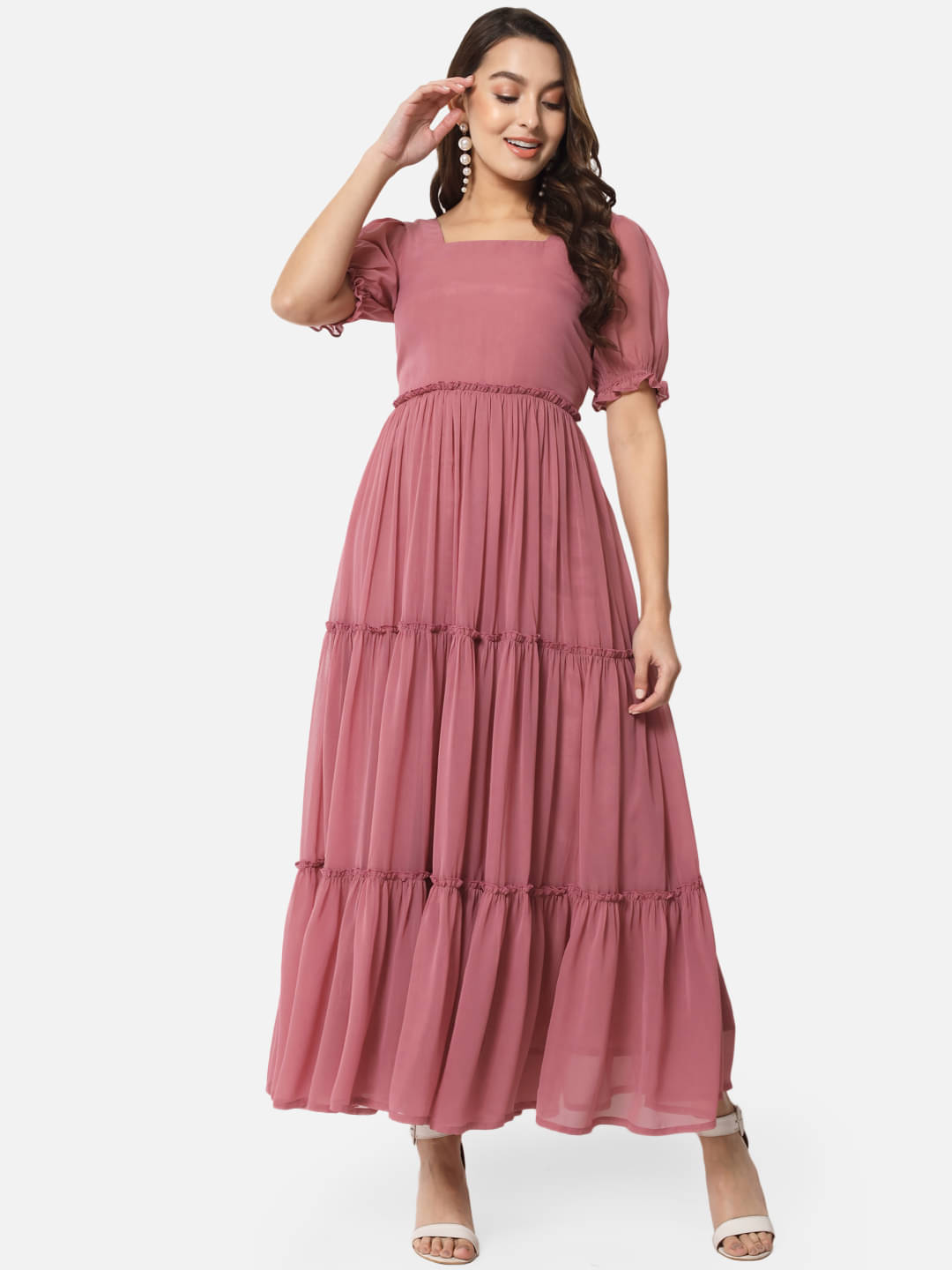 ALL WAYS YOU Women Georgette Solid Gown ( Pink ) ALL WAYS YOU Women Georgette Solid Gown ( Pink )