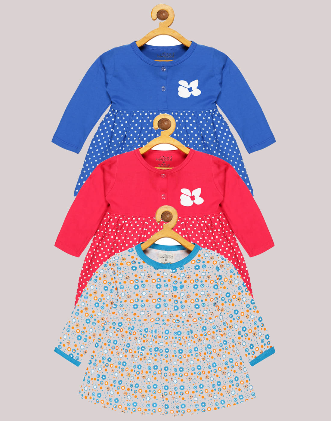     			Babeezworld Pack of 3 Baby Girls Cotton Frock ( Multi )