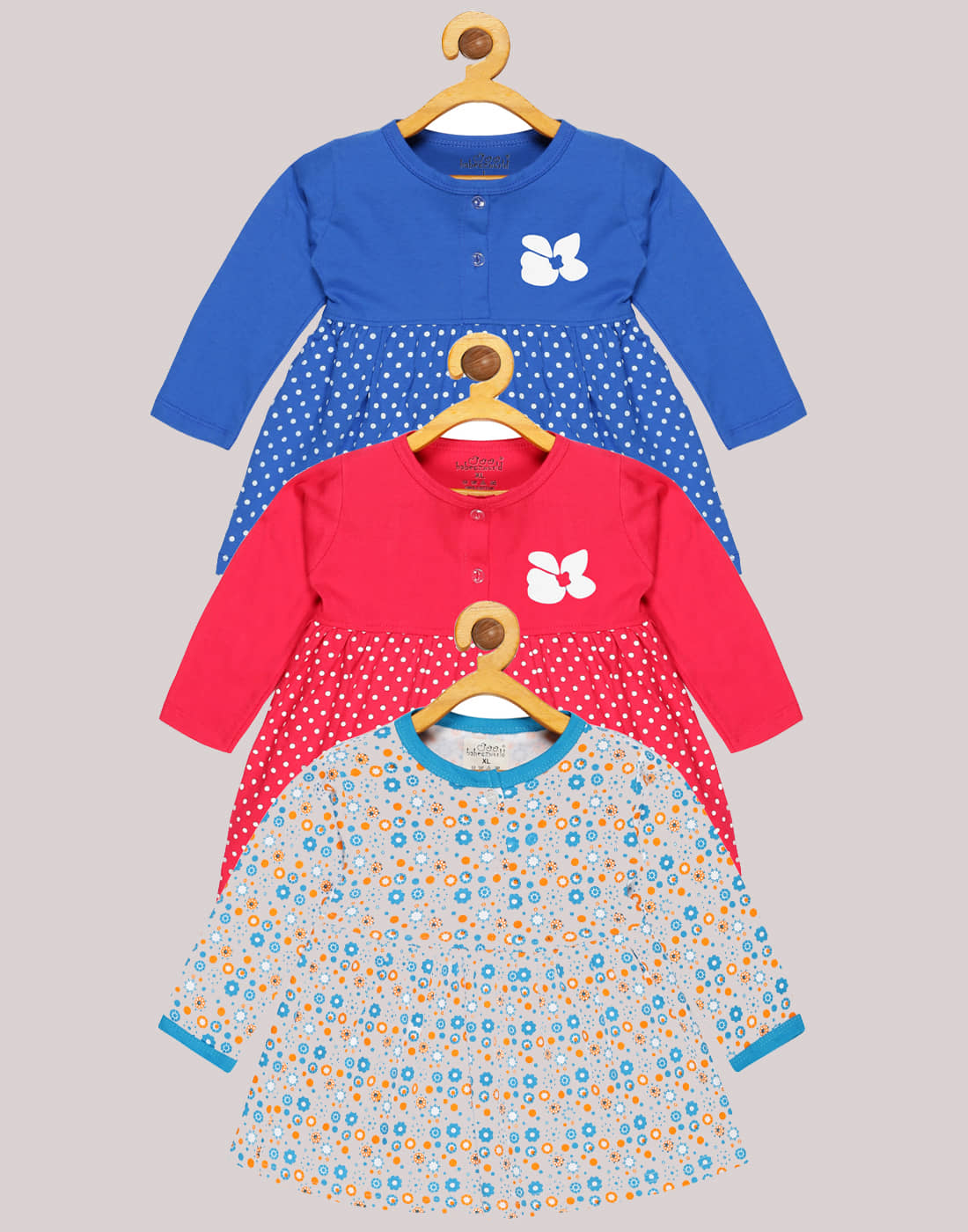 Babeezworld Pack of 3 Baby Girls Cotton Dress ( Multi )