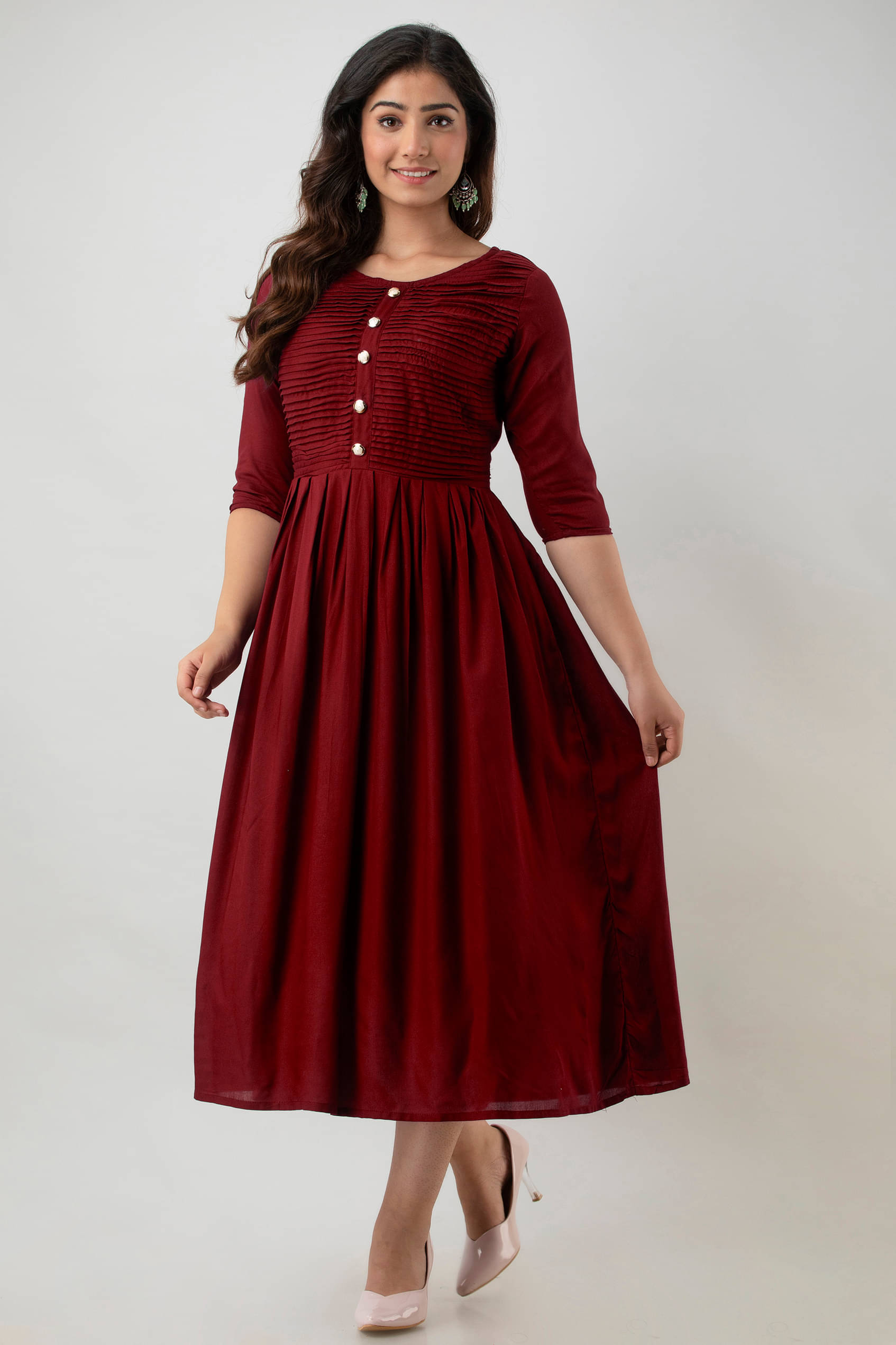 Frionkandy - Maroon Rayon Women's Flared Kurti ( Pack of 1 ) Frionkandy - Maroon Rayon Women's Flared Kurti ( Pack of 1 )