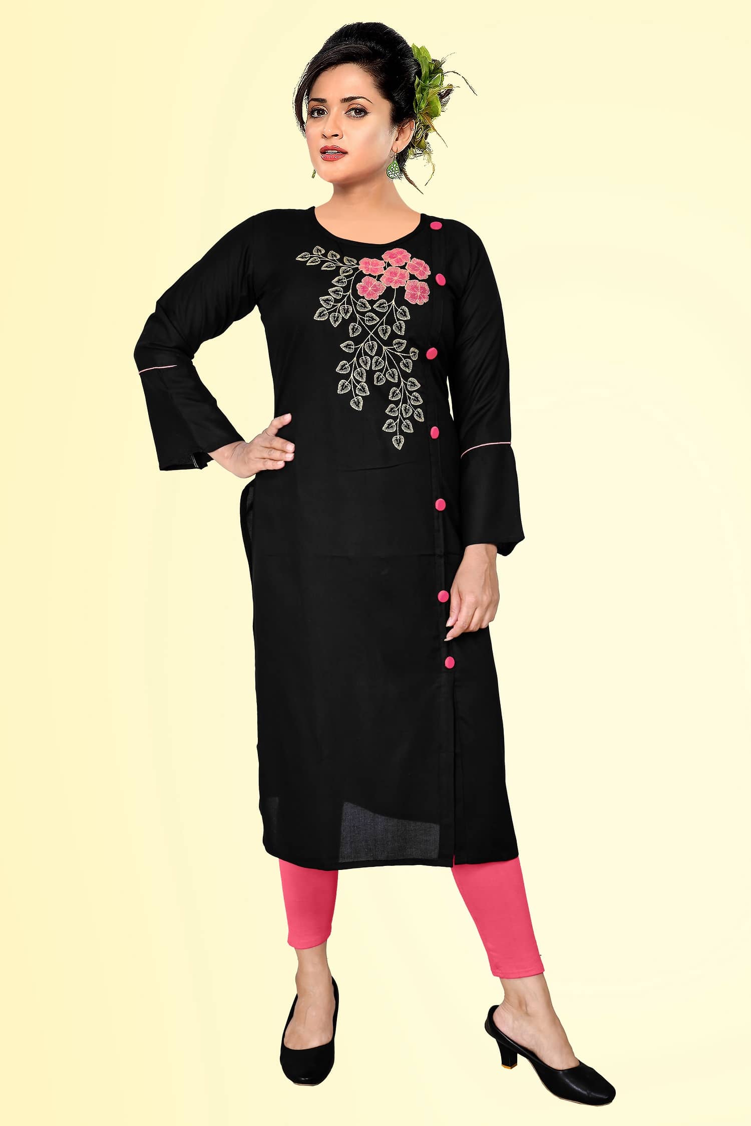 HAYA - Black Rayon Women's Straight Kurti ( Pack of 1 ) - Kurtis, Tunics | Buy online on ZillyBuy