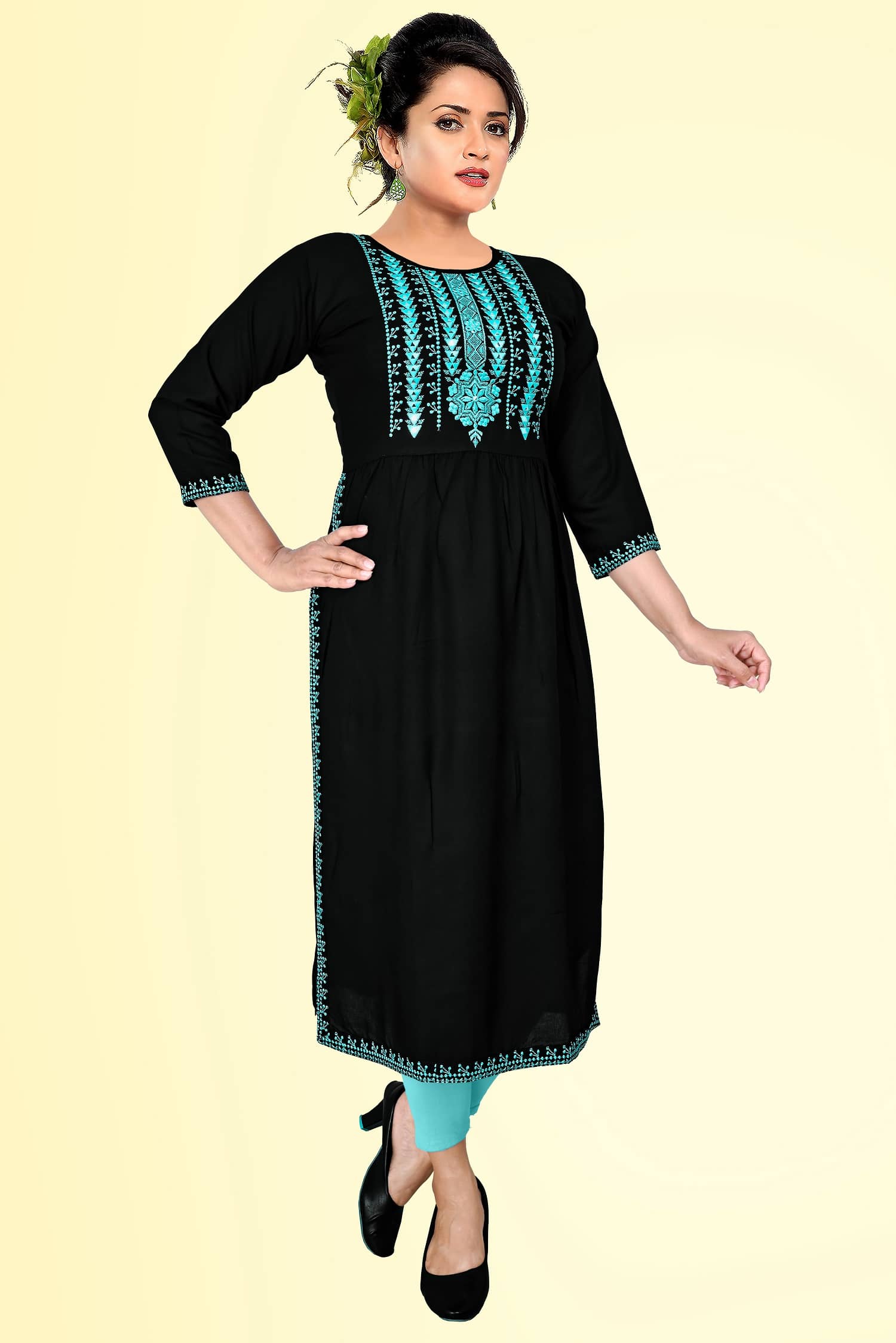 HAYA - Black Rayon Women's Straight Kurti ( Pack of 1 ) - Kurtis, Tunics | Buy online on ZillyBuy