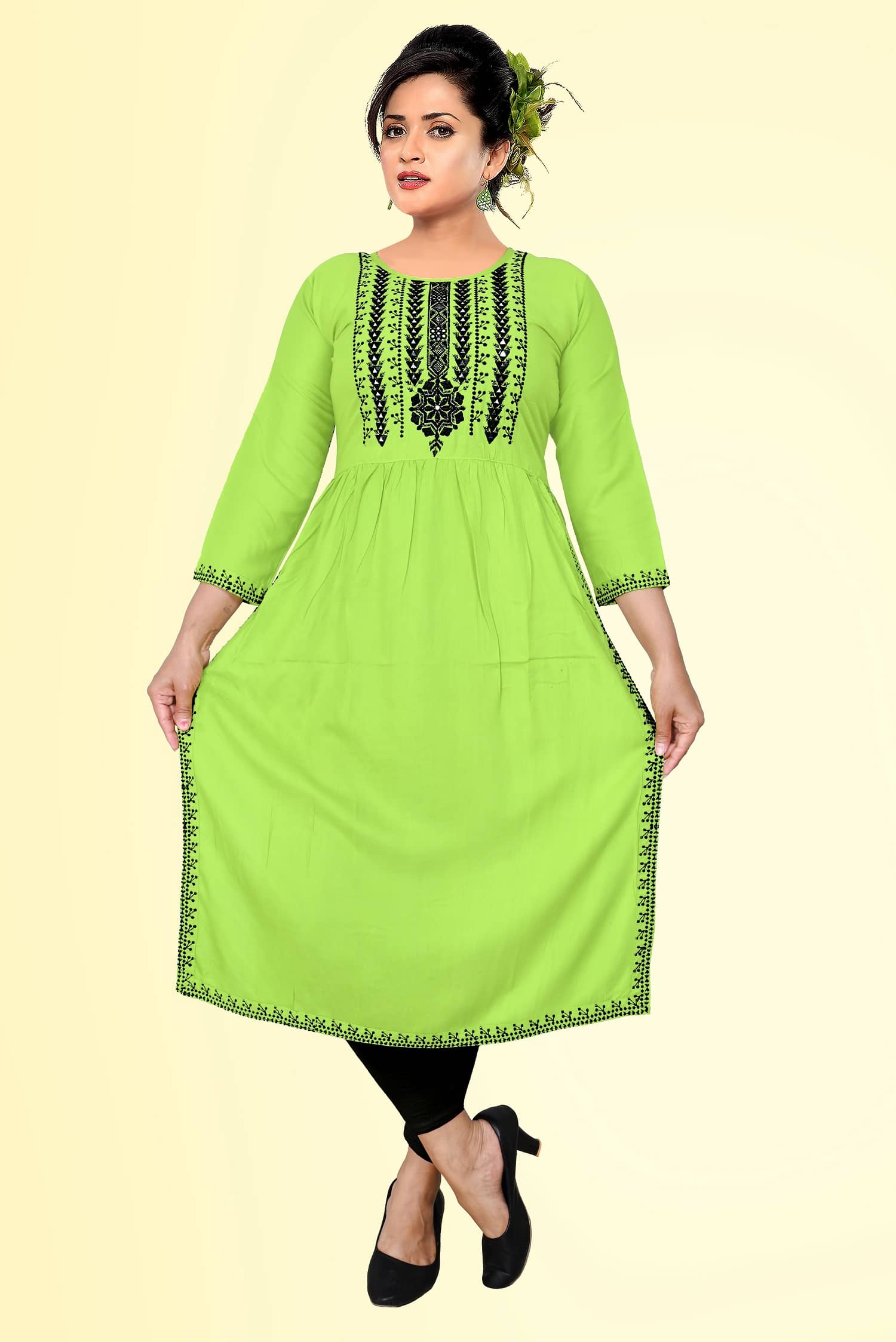 HAYA - Lime Green Rayon Women's Straight Kurti ( Pack of 1 ) - Kurtis, Tunics | Buy online on ZillyBuy