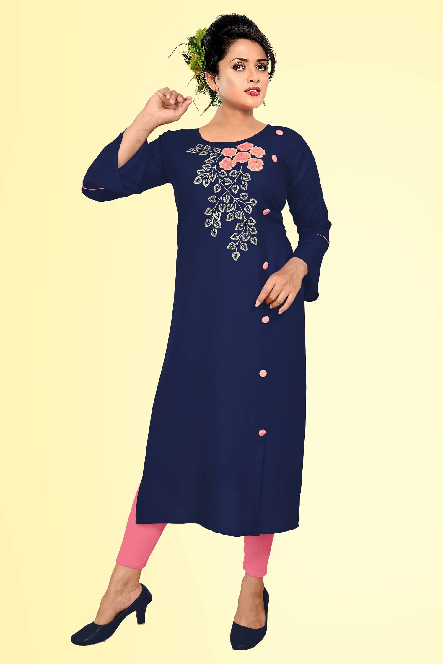 HAYA - Navy Rayon Women's Straight Kurti ( Pack of 1 ) - Kurtis, Tunics | Buy online on ZillyBuy
