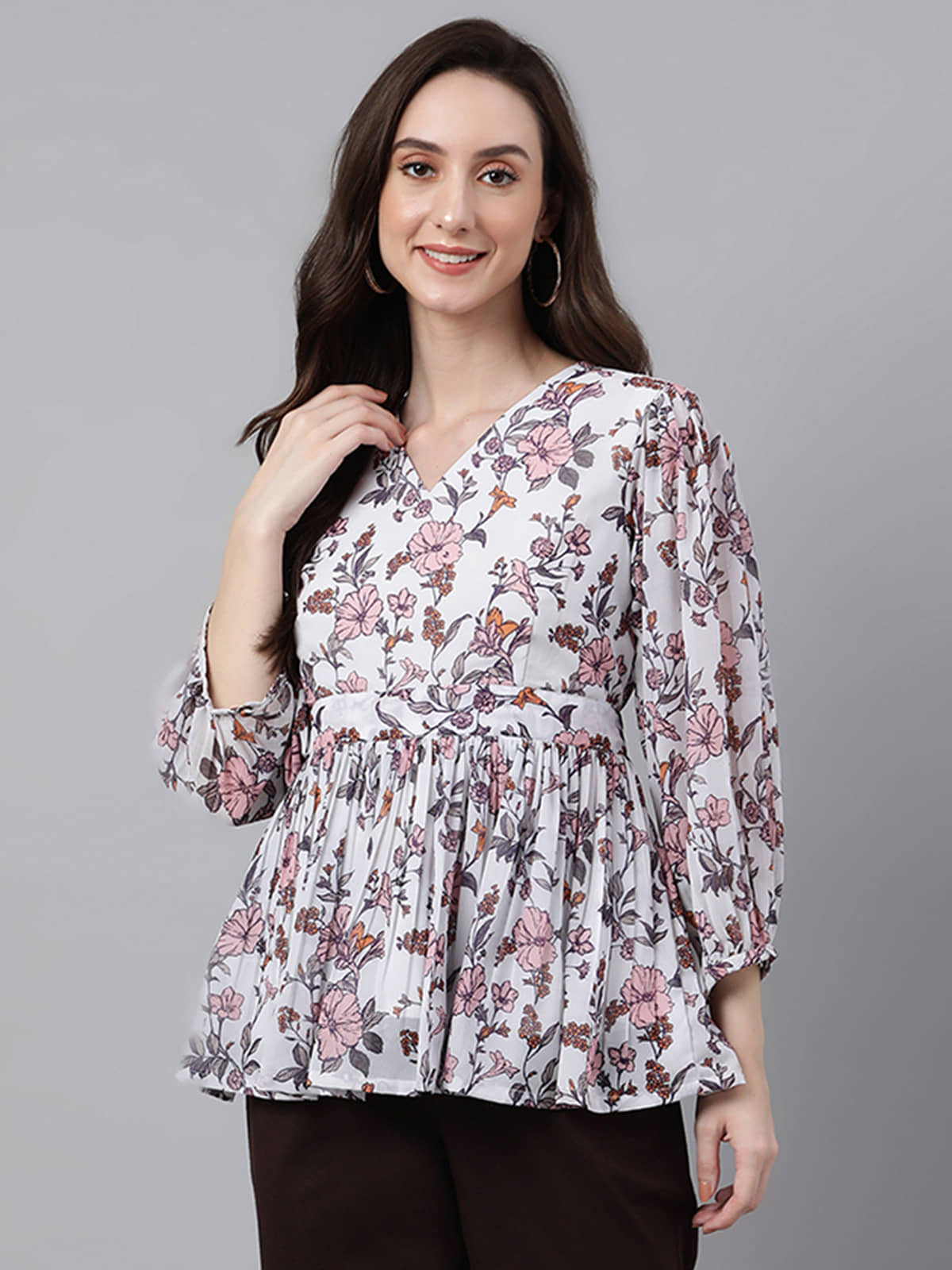 Janasya Women's Georgette A-Line Top ( White )