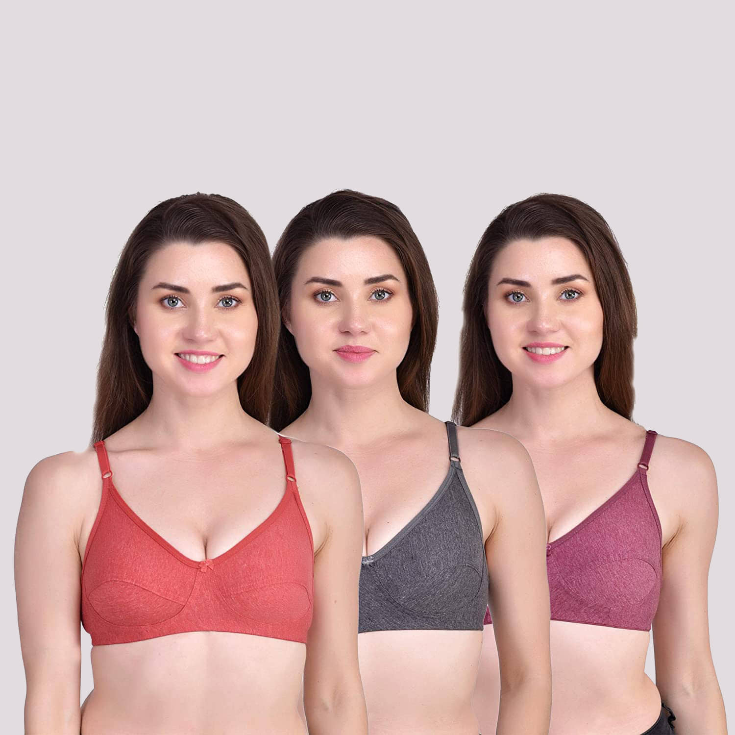 Kiran Enterprises Pack of 3 Cotton Non Padded Women's Everyday Bra ( Multicolor )