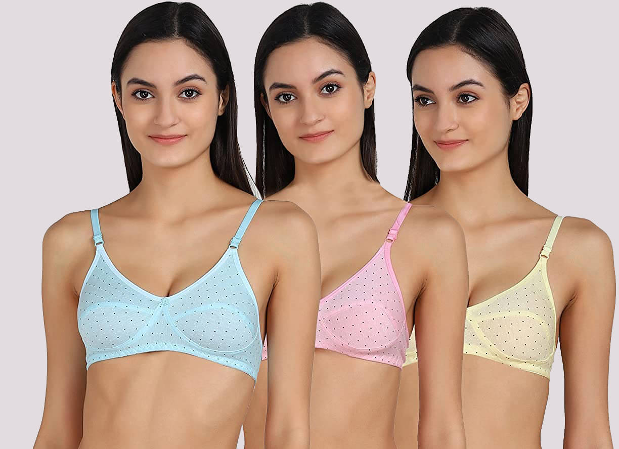     			Kiran Enterprises Pack of 3 Cotton Non Padded Women's T-Shirt Bra ( Multicolor )