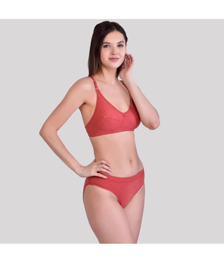 Kiran Enterprises - Peach Cotton Women's Bra & Panty Set ( Pack of 1 )
