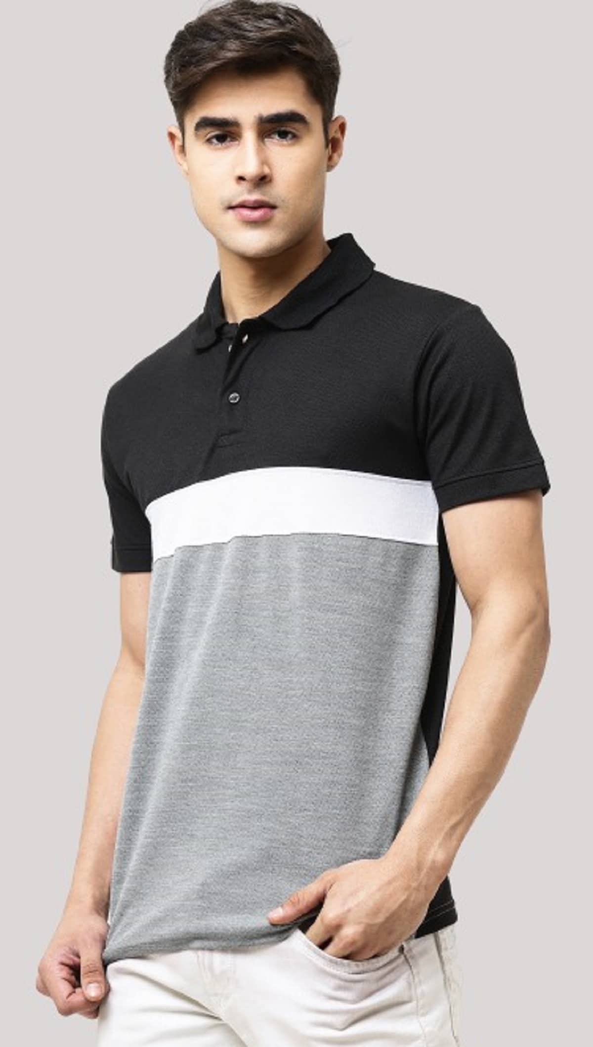 Leotude Pack of 1 Cotton Blend Regular Fit Colorblock Half Sleeves Men's Polo T Shirt ( Black )