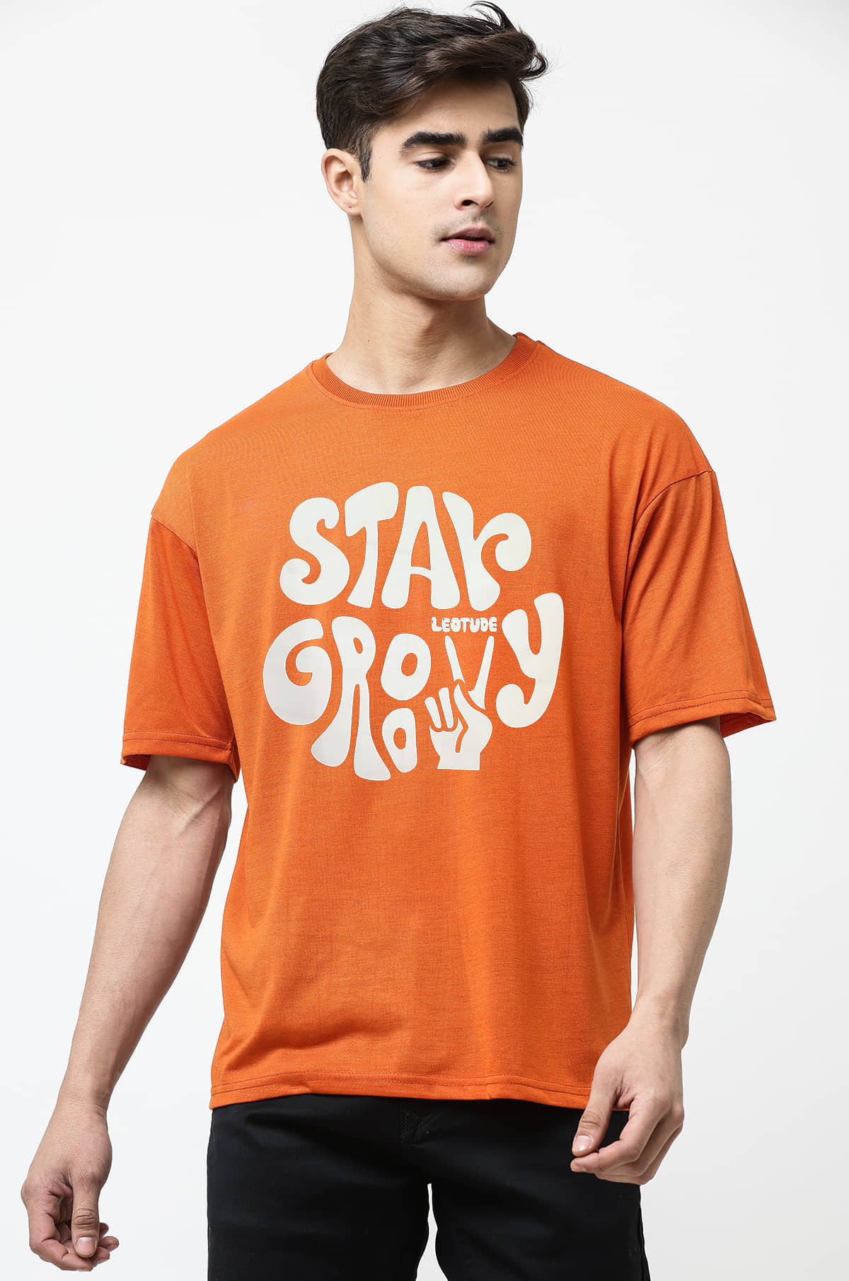 Leotude Pack of 1 Cotton Blend Oversized Fit Men's T-Shirt ( Orange )