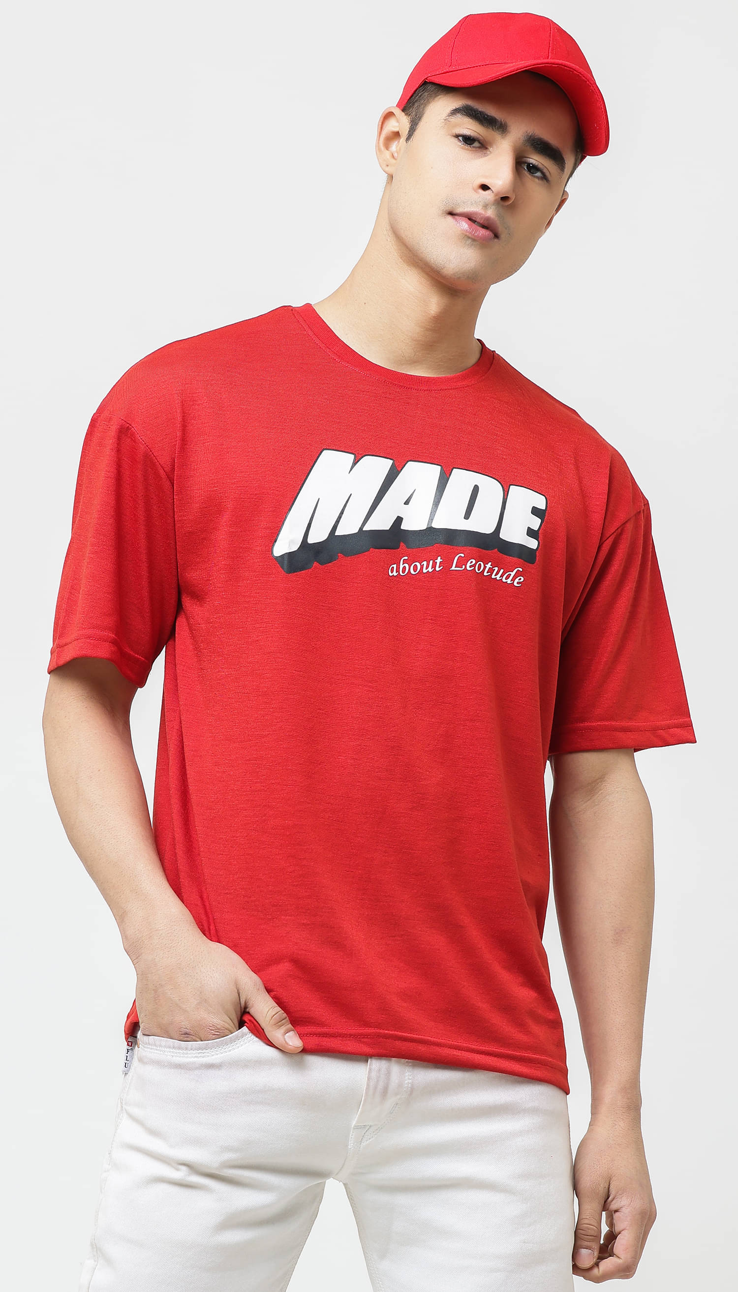     			Leotude Pack of 1 Cotton Blend Oversized Fit Men's T-Shirt ( Red )