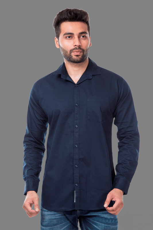 MOUDLIN - Navy Blue Cotton Blend Slim Fit Men's Casual Shirt ( Pack of 1 )