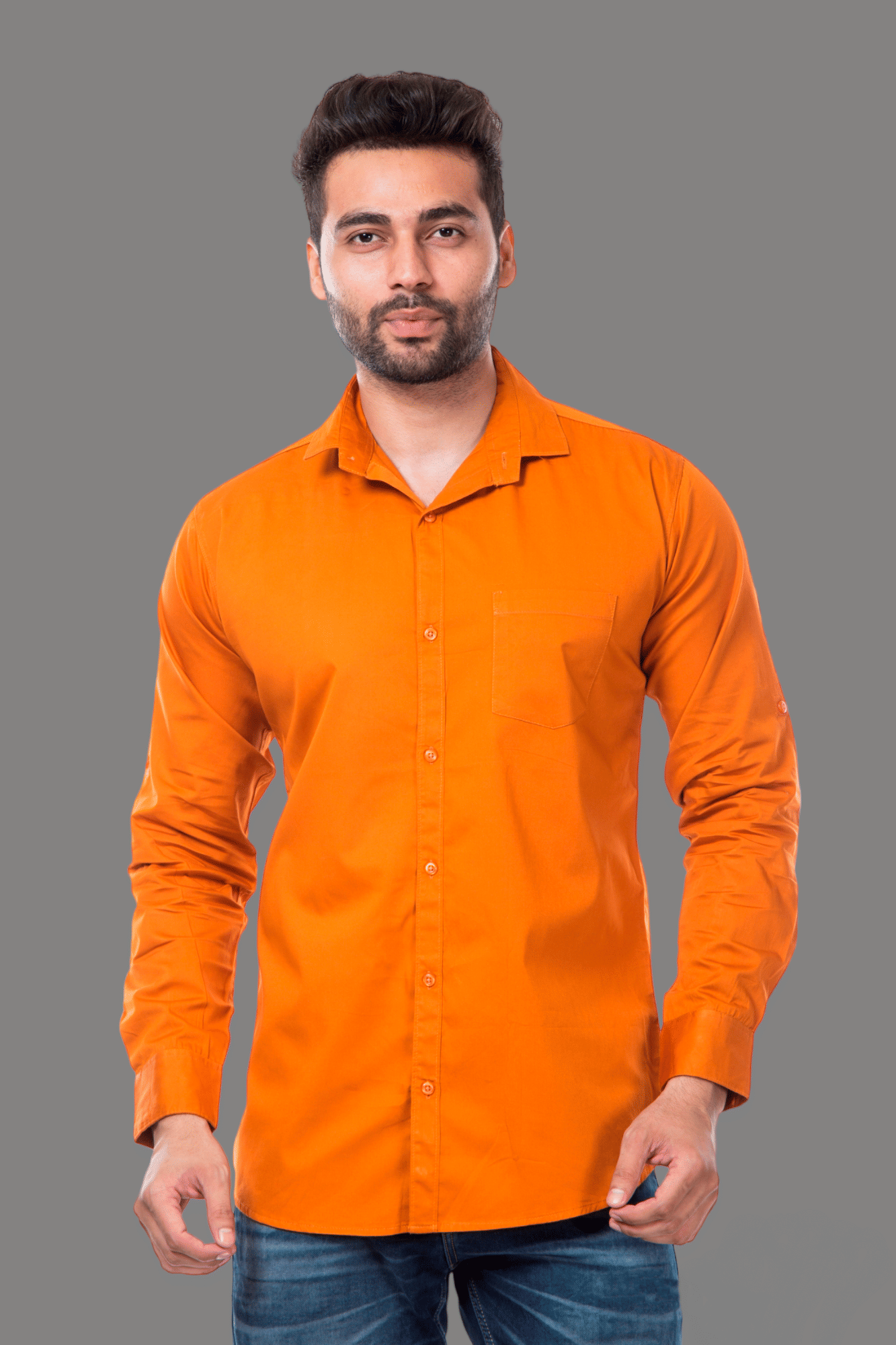 MOUDLIN - Orange Cotton Blend Slim Fit Men's Casual Shirt ( Pack of 1 )