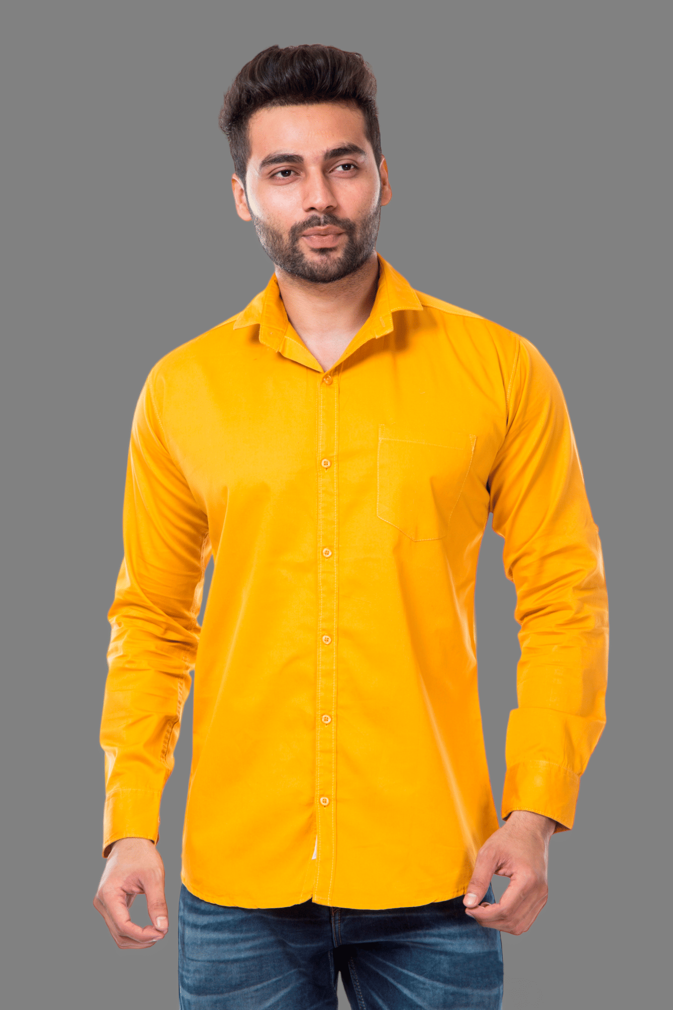 MOUDLIN - Yellow Cotton Blend Slim Fit Men's Casual Shirt ( Pack of 1 ) MOUDLIN - Yellow Cotton Blend Slim Fit Men's Casual Shirt ( Pack of 1 )