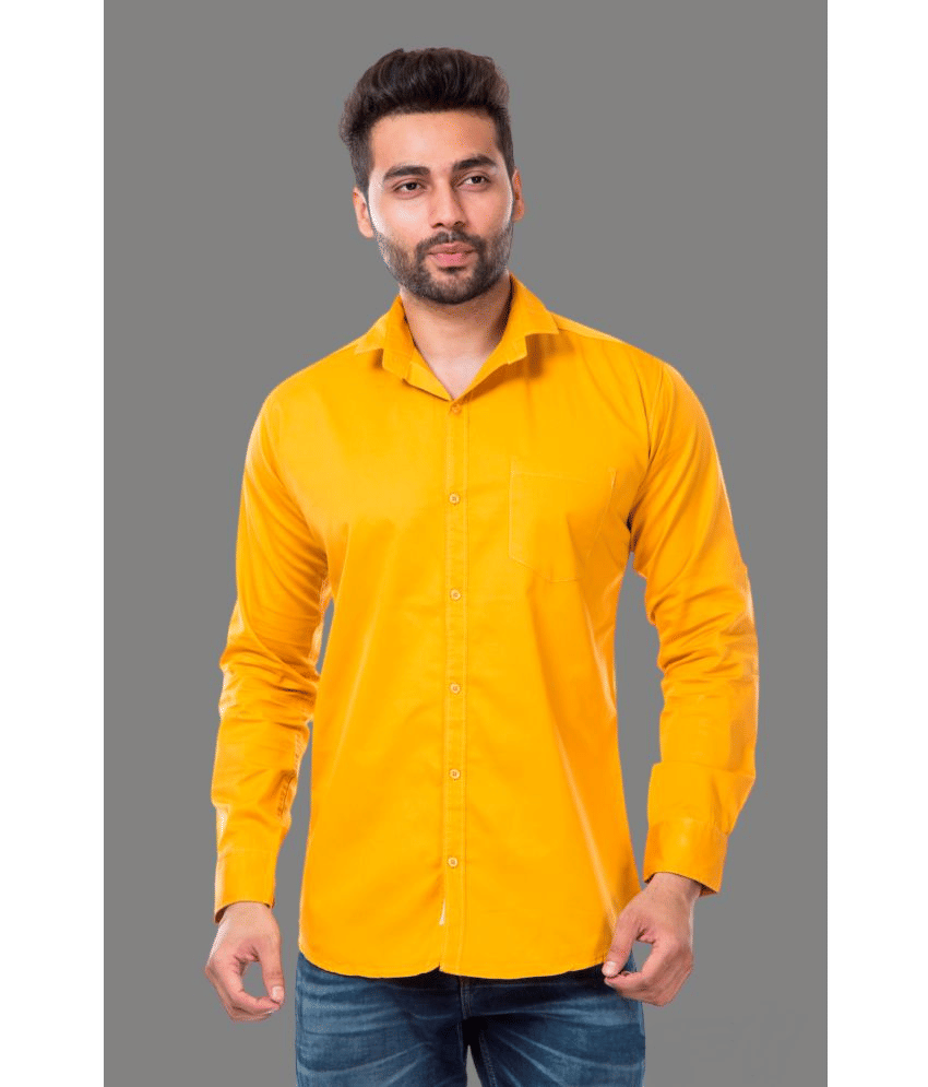 MOUDLIN - Yellow Cotton Blend Slim Fit Men's Casual Shirt ( Pack of 1 )